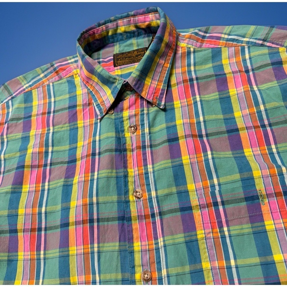 VTG Eddie Bauer Madras‎ Shirt 90s Beach Sz M Men's Short Sleeve 100% Cotton USA